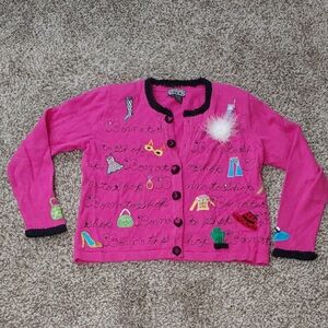 VTG Berek Cardigan Women's Born To Shop Y2K Hot Pink Sweater Size S